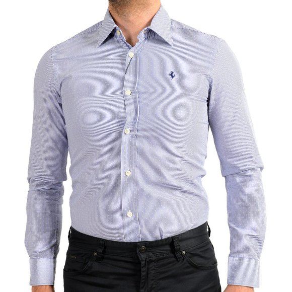 Scuderia Ferrari Men's Blue Striped Casual Button Down Shirt US S IT 48 - Picture 4 of 9